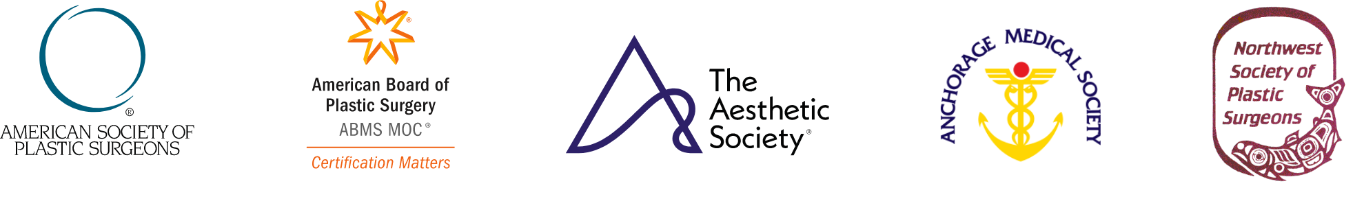 Credentials logos, ASPS, ABPS, The Aesthetic Society, Anchorage Medical Society, NSPS